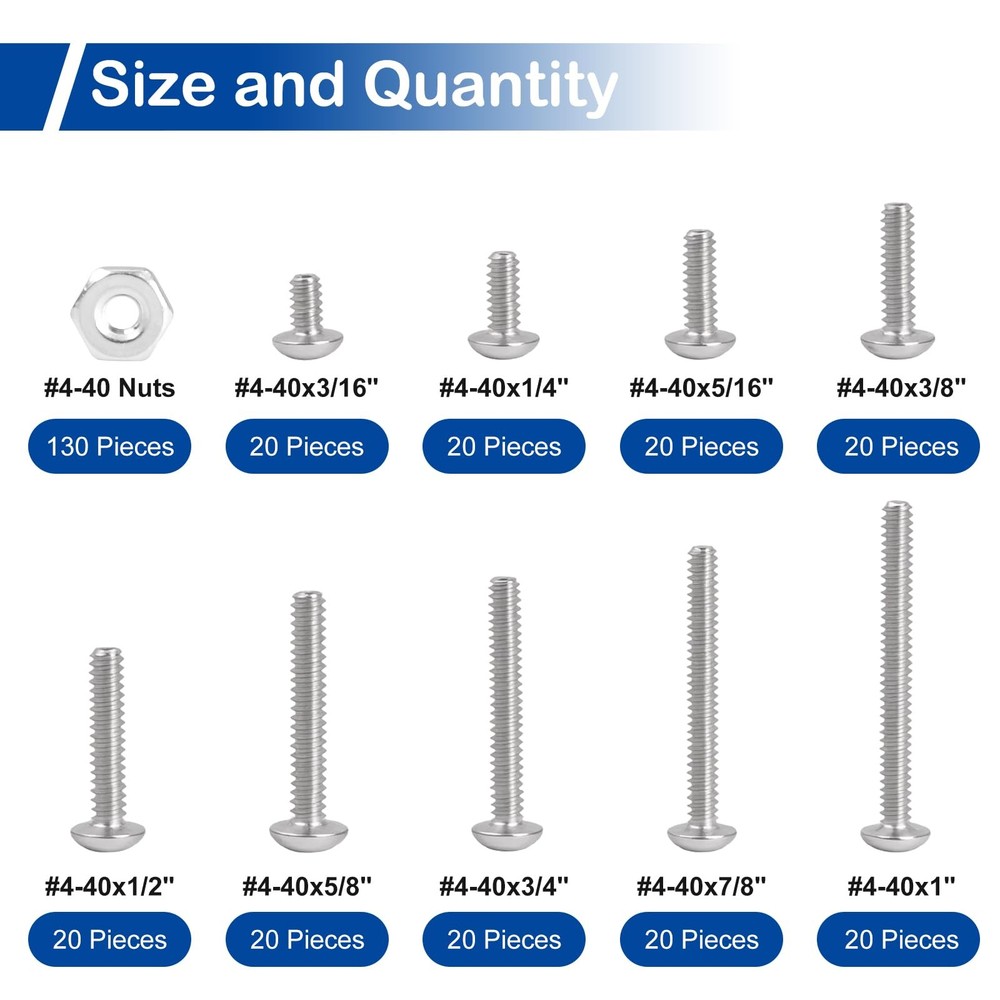 310Pcs #4-40 Phillips Pan Head Machine Screws Assortment Kit 304