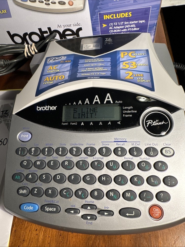 Brother P-Touch PT-1950 Electronic Label Thermal Printer Label Maker AC adapter