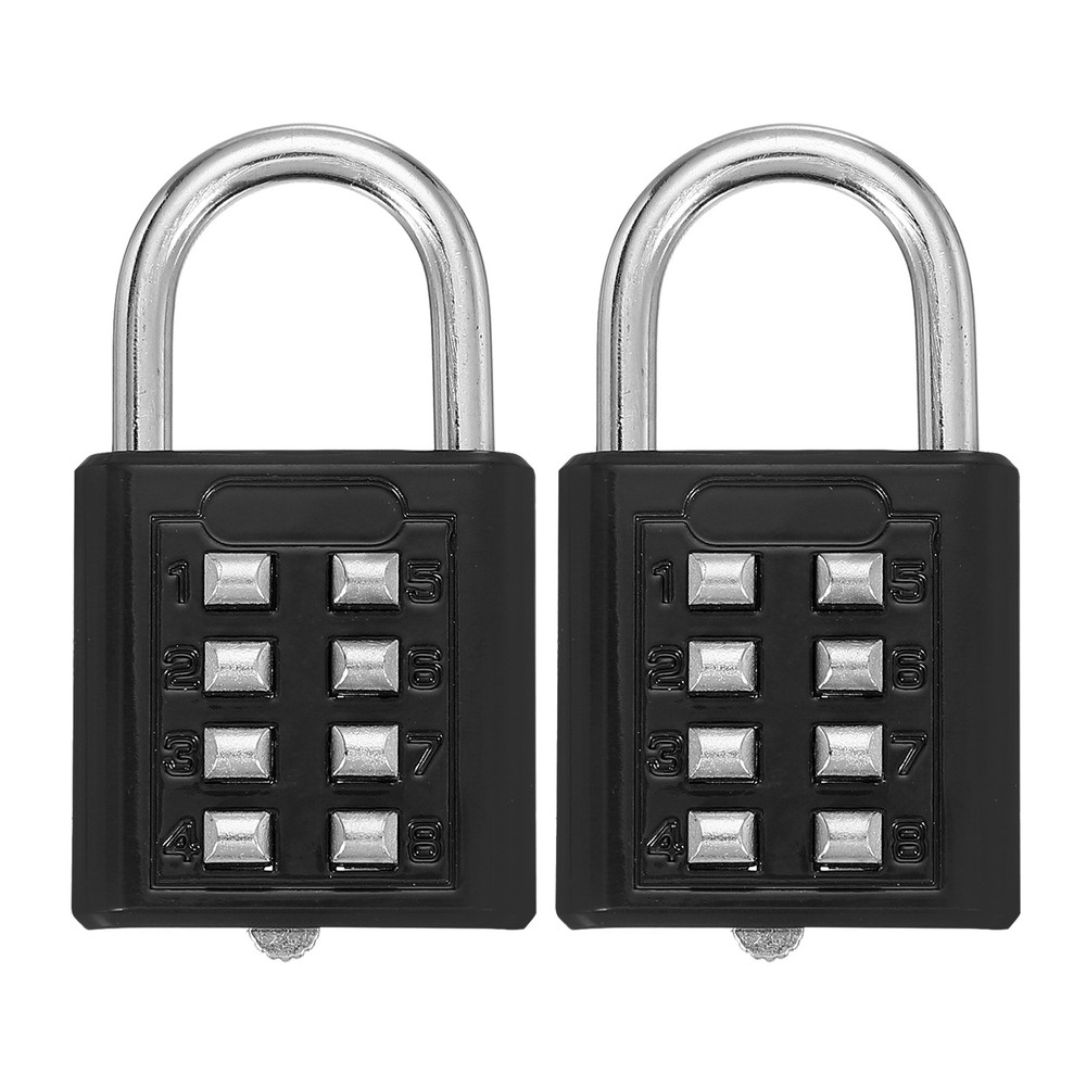 2Pcs Push Button Combination Padlock 8-Digit 4-Position Lock Black