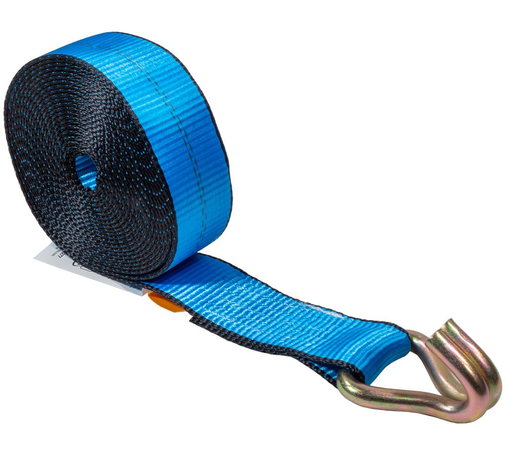 2"x20' Blue Winch Straps w/Wire Hooks for Flatbed Truck - 3333 lbs WLL