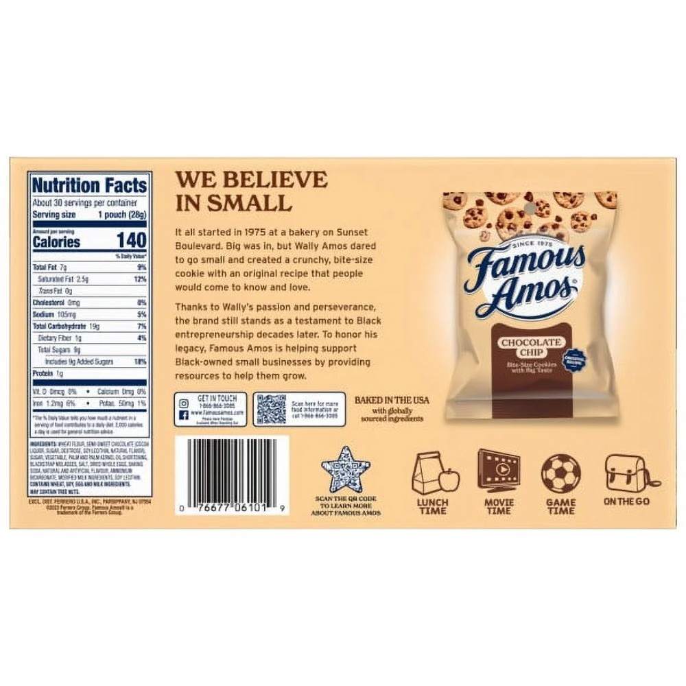 Original Recipe Chocolate Chip Bite-Size Cookies, 30 Pack Box, 30 oz