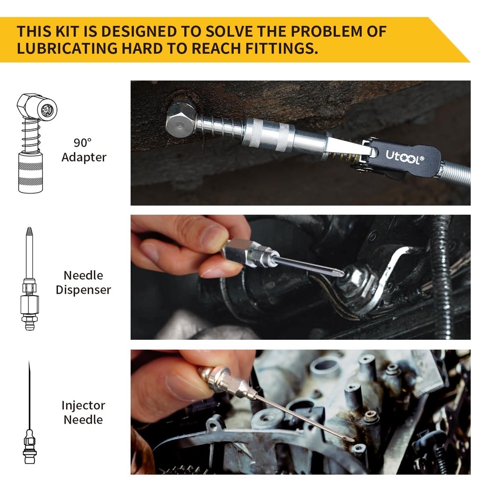 UTOOL Grease Gun Accessory Kit | 90 Degree Coupler, Needle 1PC_Coupler_90D