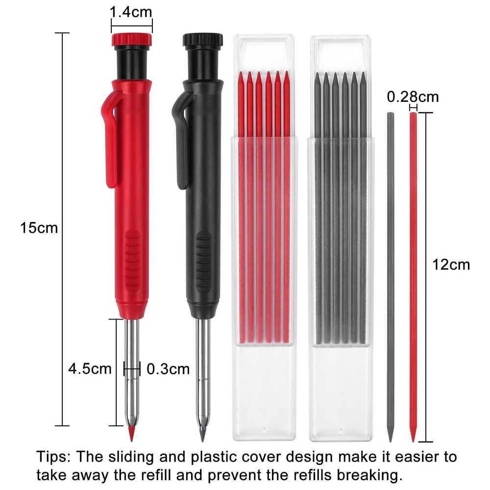 2 Pack Carpenter Mechanical Pencils with 12 Refills and Built-in Sharpener