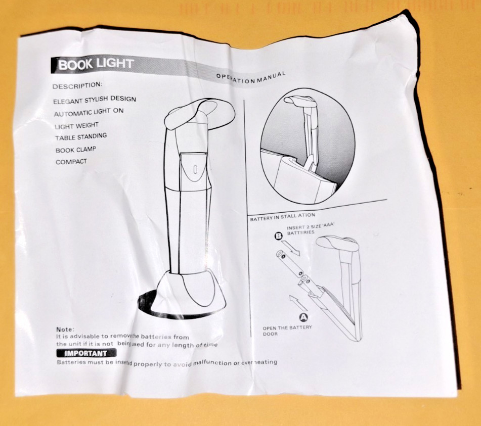 Samsonite Wireless Portable Lightweight Folding Travel Reading Book Light