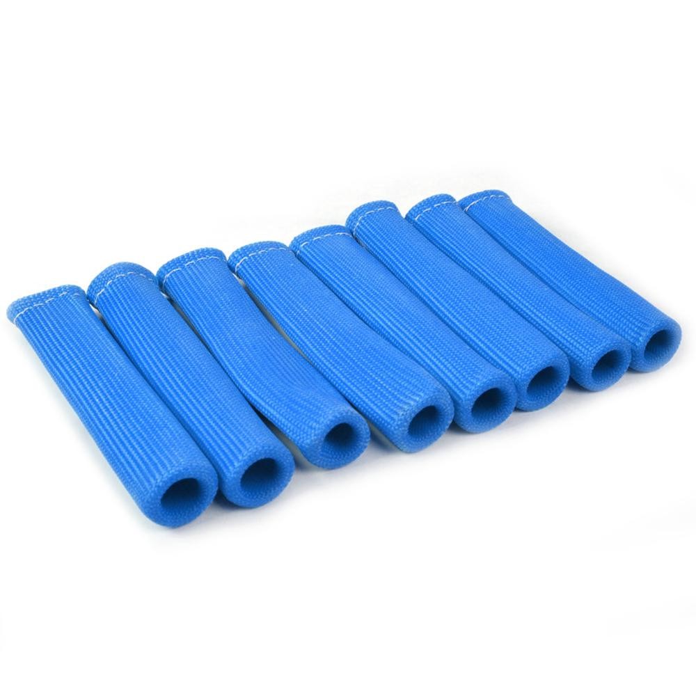 8PCS Blue 1200° SPARK PLUG WIRE BOOTS HEAT SHIELD PROTECTOR SLEEVE for SBC BBC[