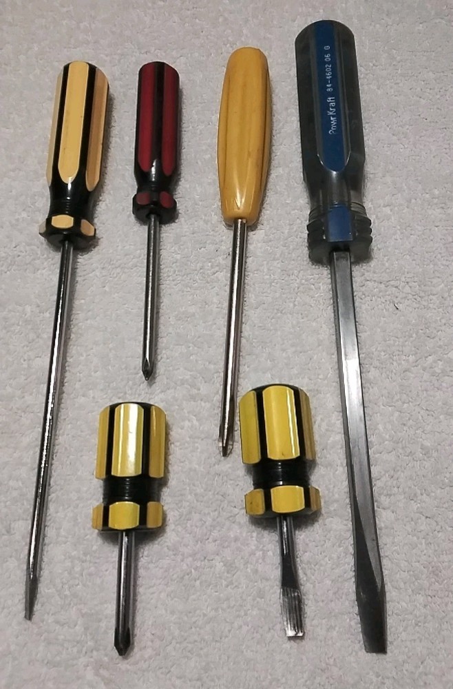6pc ASSORTED SIZES & BRANDS PHILLIPS & SLOTTED SCREWDRIVER HANDLE SET