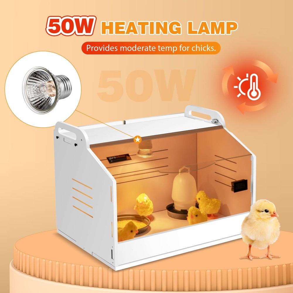 Chicken Brooder Box for Chicks, Quail Brooder with Heating Lamp, 2 Mode Therm...