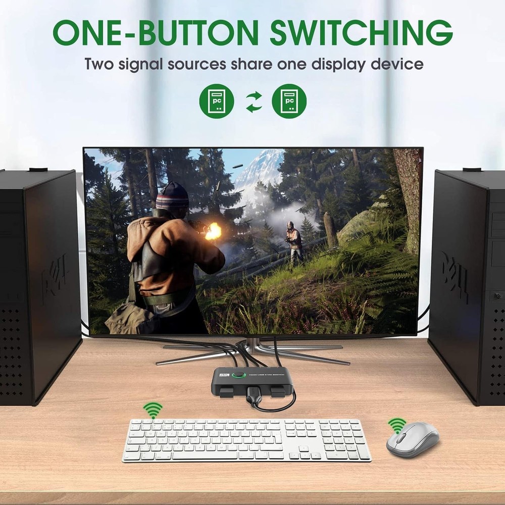 Versatile HDMI & USB KVM Switch for 2 PCs - Driver-Free Plug-and-Play Experience