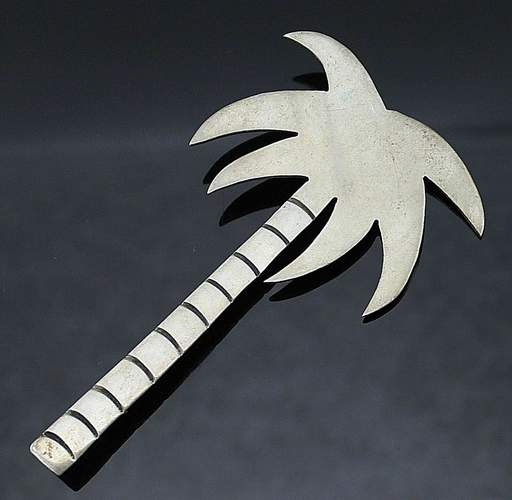 SUPERB VINTAGE SOLID STERLING SILVER PALM TREE ELONGATED BROOCH / PIN
