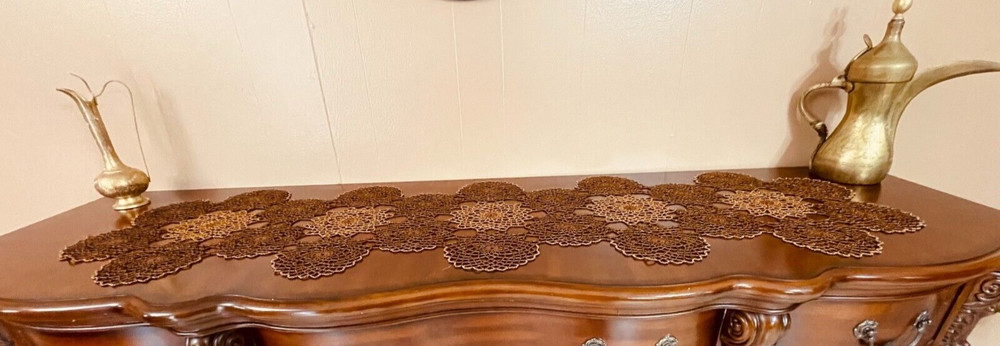 HANDMADE BROWN & COPPER CROCHET BEADED RUNNER 5' /18"