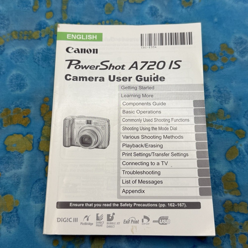 Canon Powershot A720 IS Digital Camera User Guide Instruction Manual & Print