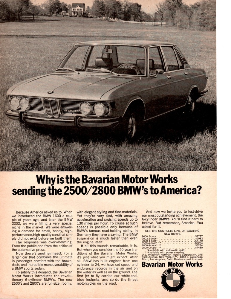 1969 BMW 2800  ~  CLASSIC ORIGINAL PRINT AD