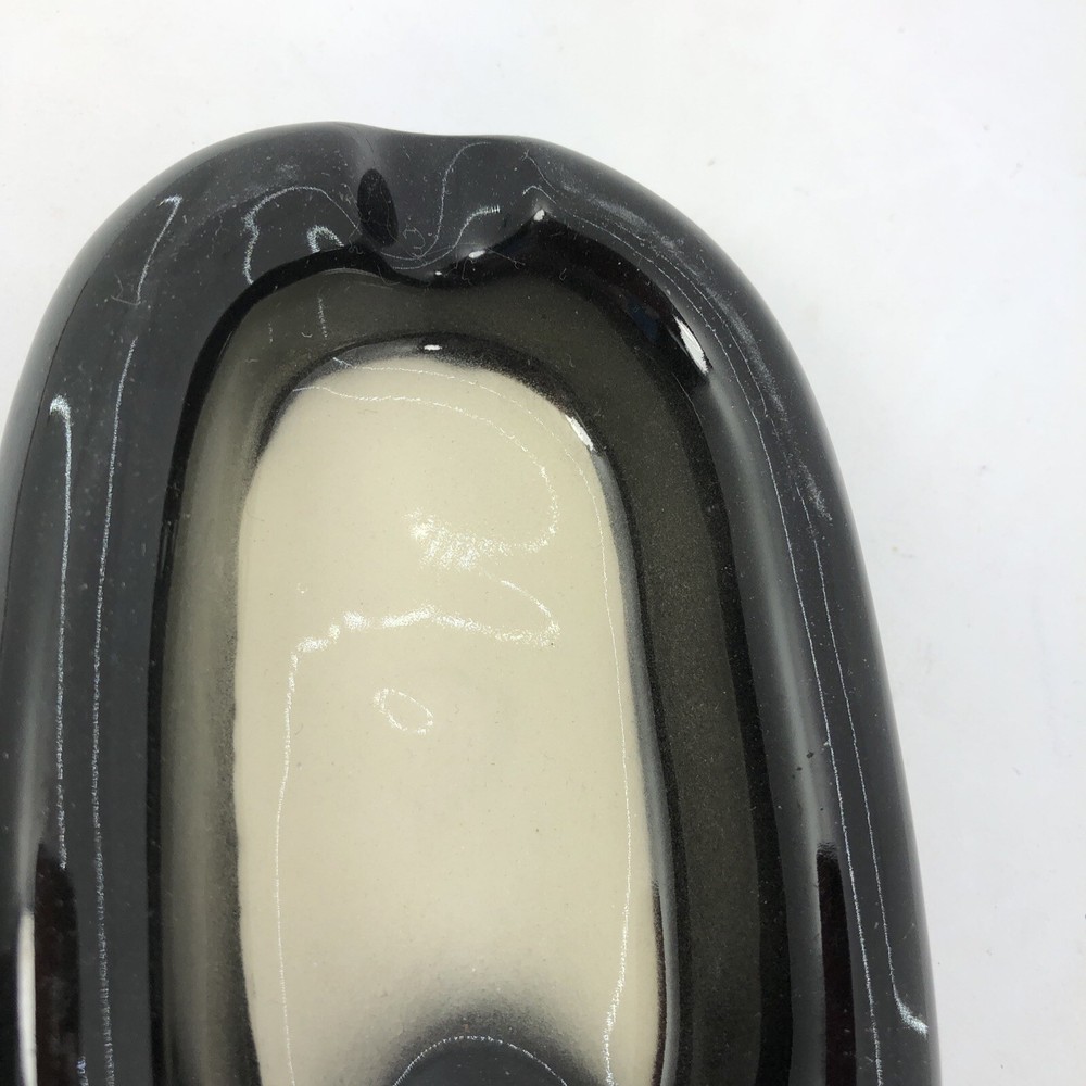 ASHTRAY Cigar/ With Handle Individual Black & White Ceramic 7” X 3” Unique