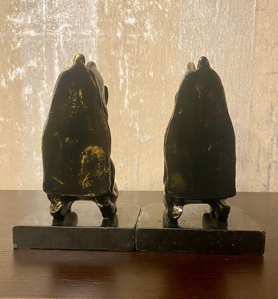 Pair Brass and Marble Horse Bookends