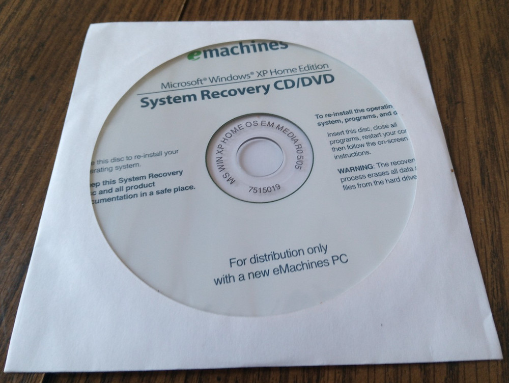 E Machines System Recovery CD/DVD For E Machine PC's Sealed Disc
