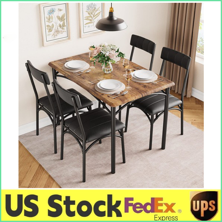 5Piece Set for Kitchen Room,Wood Rectangular Kitchen Table W/4 Upholstered Chair
