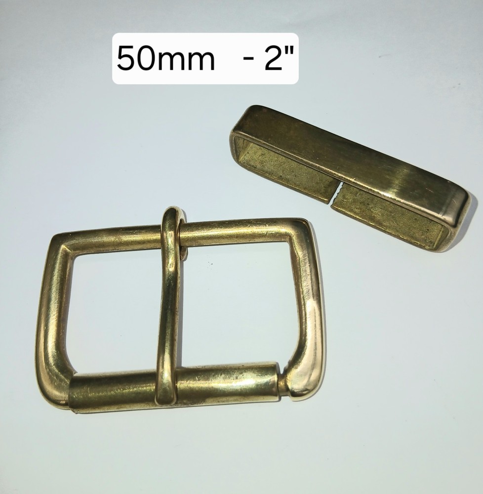 Solid Brass [ 2" - 50 mm ] Single Roller Belt Buckle + LOOP IF NEEDED