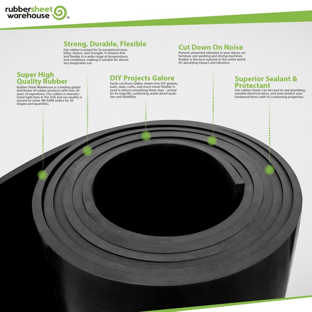 Neoprene Rubber Strip Solid 3/8" Thick x 3" wide x 10 ft long 60A Duro, Black