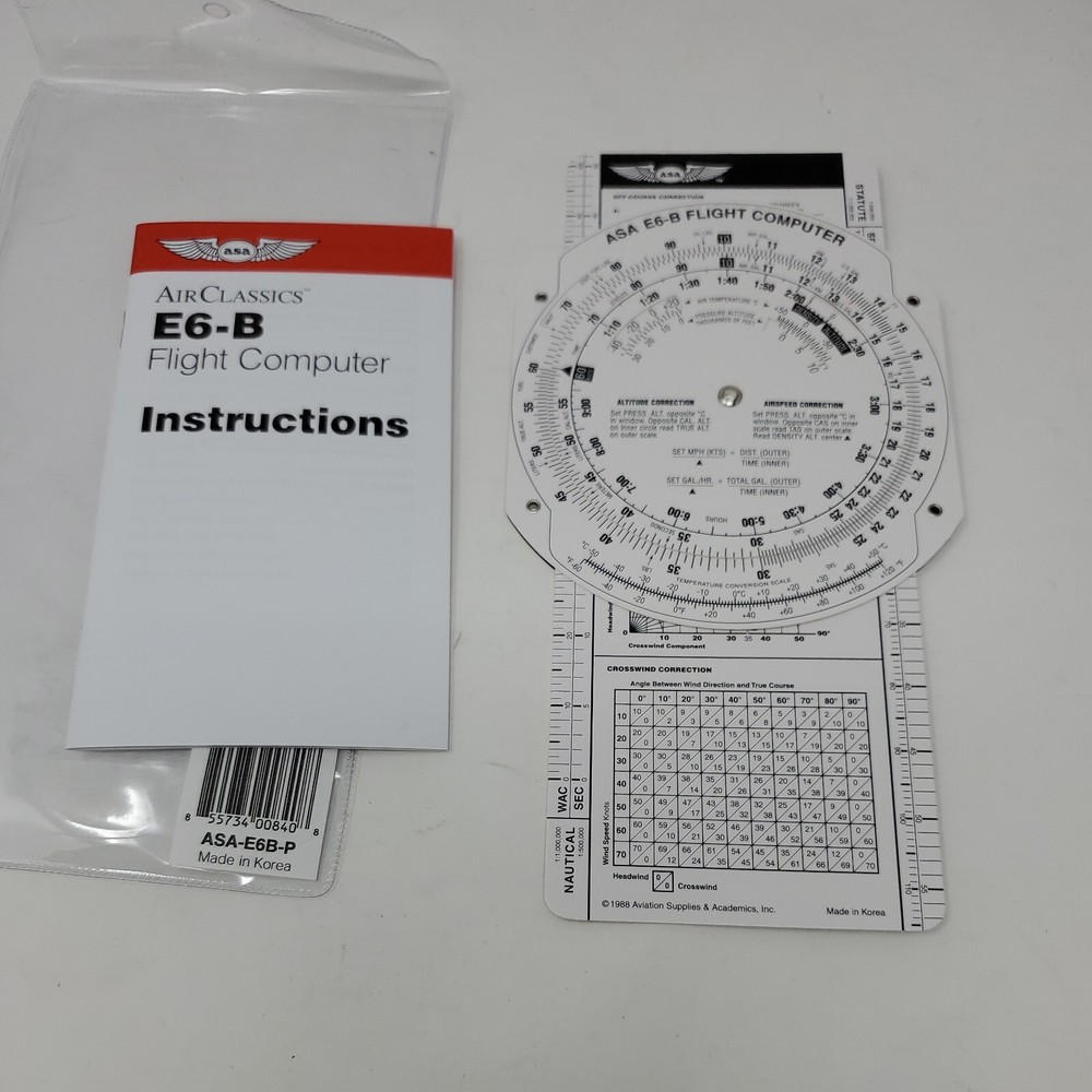 ASA AirClassics E6-B Aviation Pilot Flight Computer Whiz Wheel w/CASE