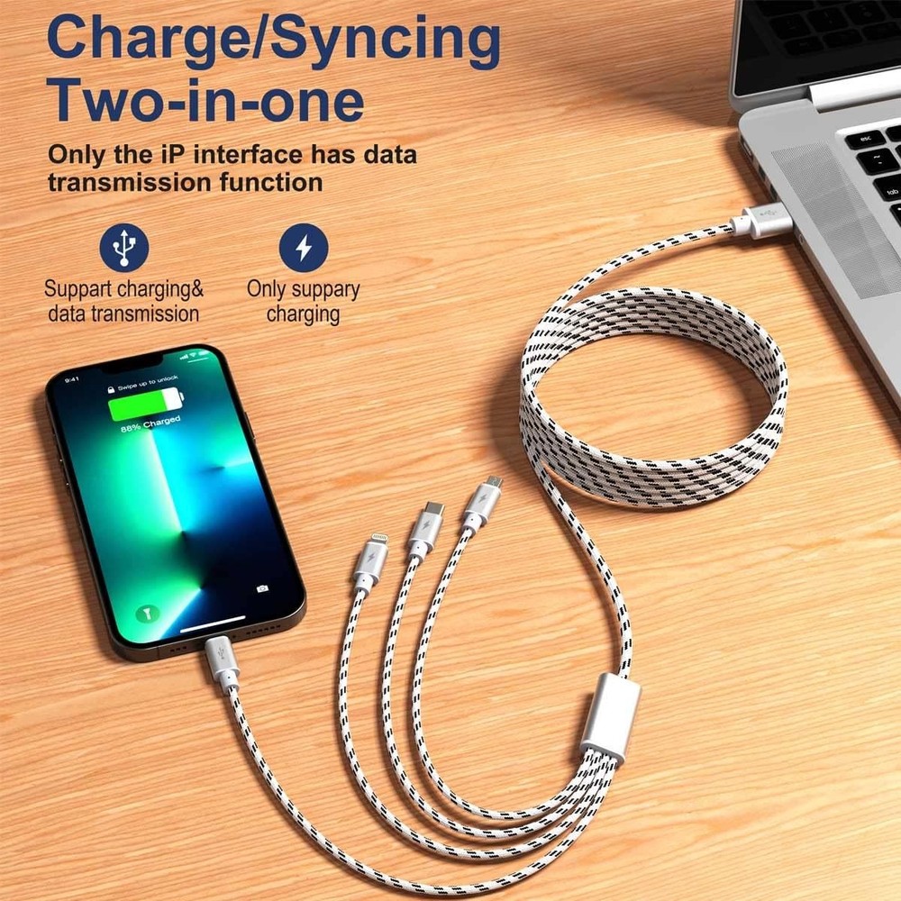 10ft Multi Charging Cable, 2Pack 4 in 1 Long Multiple Grey
