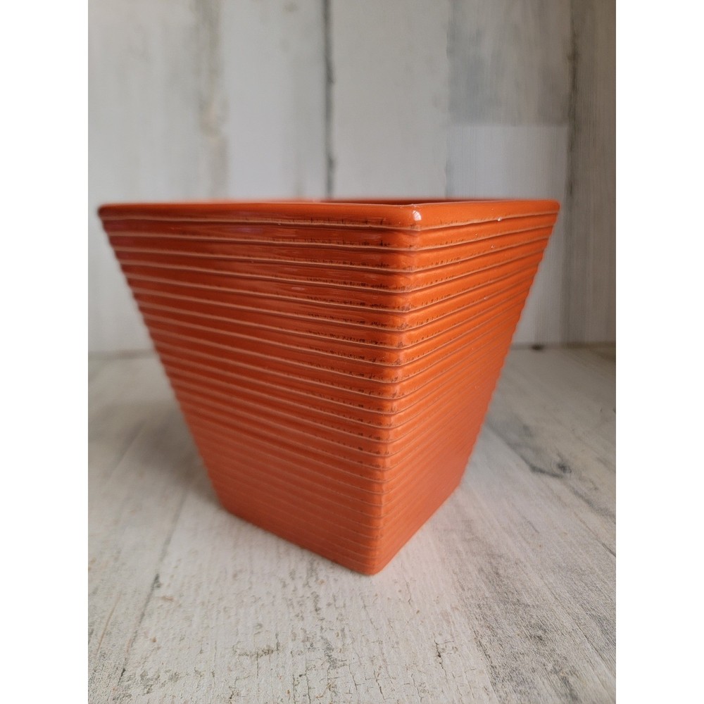 FTD ceramic orange planter leaf fall pot garden home decor square