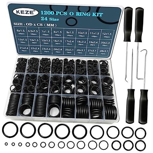 1200 Pcs 24 Size Universal Rubber O-Ring Assortment Kit with 4-Piece