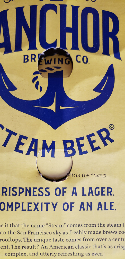 Anchor Steam Beer 6-pack cans EMPTY bottom opened can x 6 open box packaging