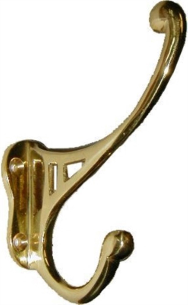 LARGE 5" Plain CAST BRASS Front Mount Coat Hook double rack hat jacket fancy old