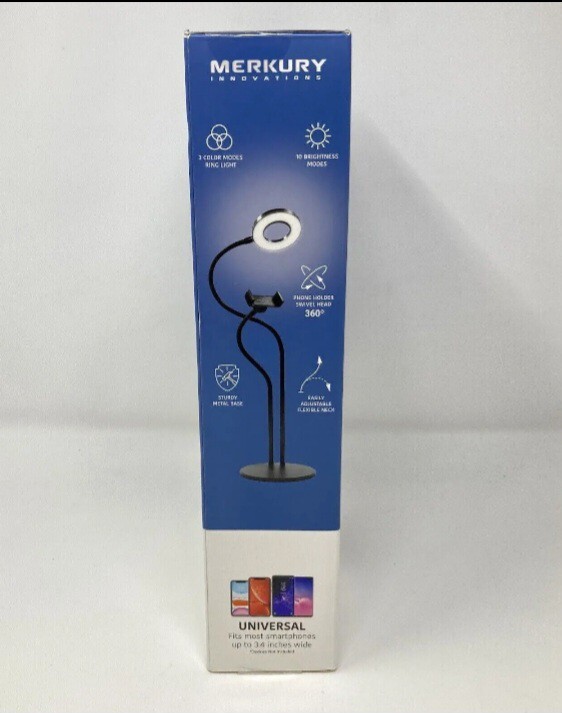 Merkury Desktop Selfie Studio Vlogging Ring Light Phone Holder with Remote.