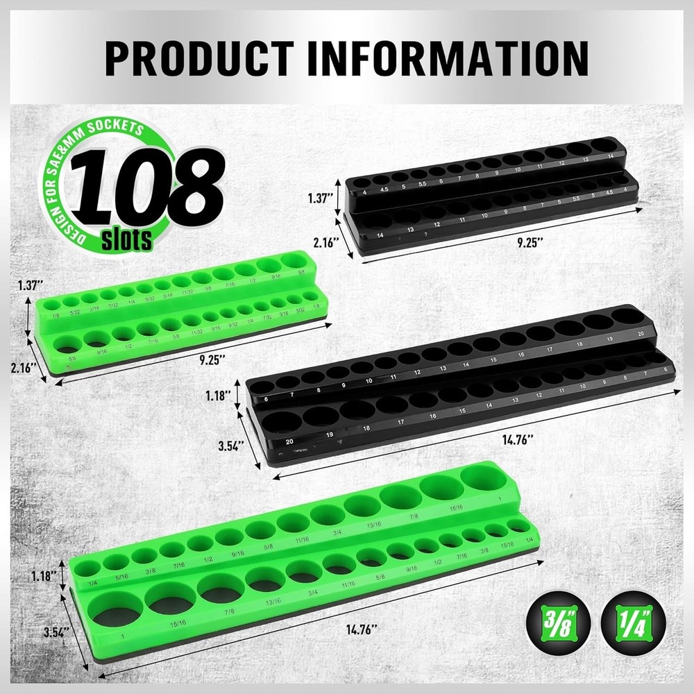 4-Piece Magnetic Socket Organizer Set, Metric & SAE Socket Holder Set
