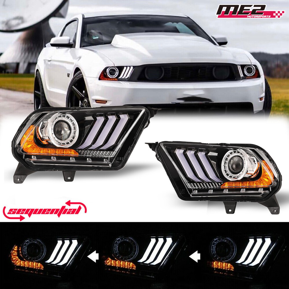 LED Sequential for 2010-2012 Ford Mustang Projector Headlights DRL Front Lamps
