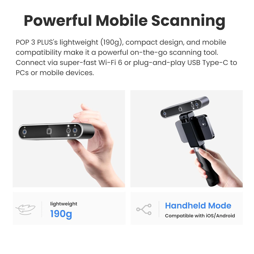 POP3 plus 3D Scanner for 3D Printing, Handheld 3D Printer Scanner 0.04Mm Precisi