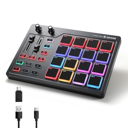 MIDI Pad Beat Maker Drum Machine with 16 Pads, Faders, Knobs & Software - USB Co