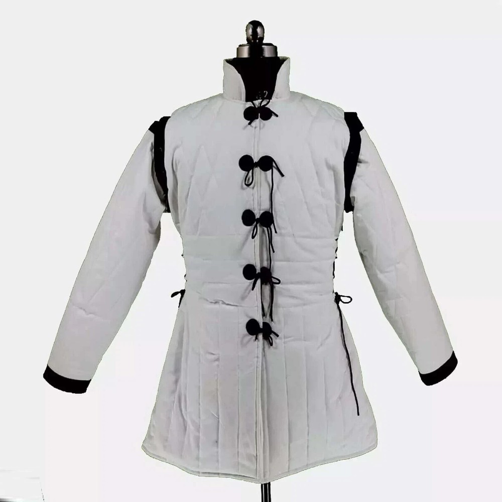 Medieval Thick Padded Gambeson Full Sleeve With Leather Cotton Protective Armor