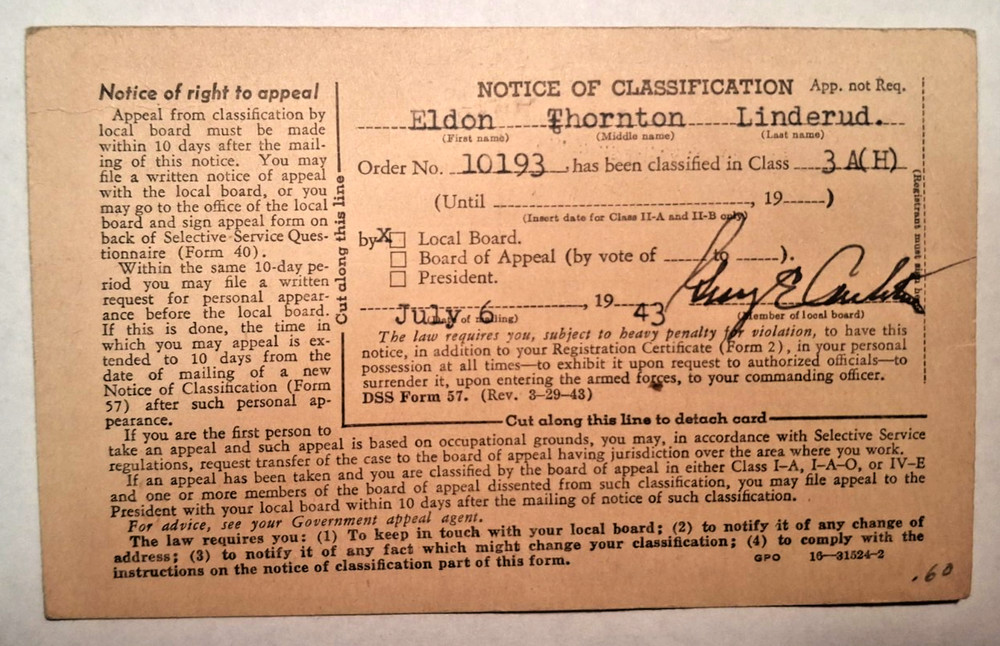 NOTICE OF CLASSIFICATION 1943