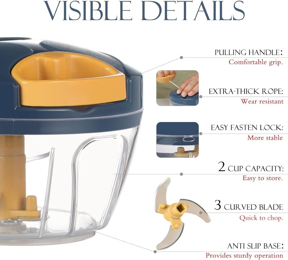 Ourokhome Manual Food Processor Vegetable Chopper, Portable Hand Pull String Gar