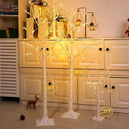 2-Pack 4FT Lighted Birch Tree (Higher Size & Floor 4FT-2PACK Warm White