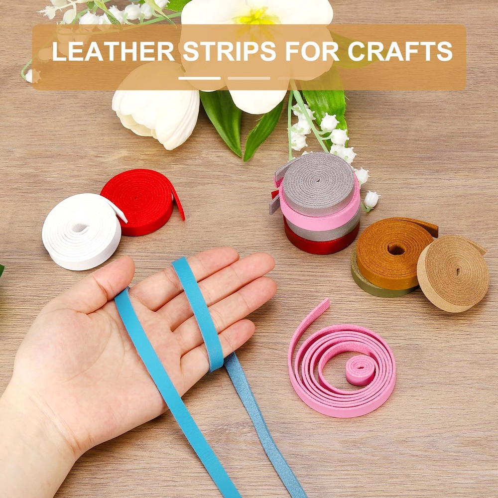 5 Pcs 5/16" Flat Leather Strap, 40" Length PU Leather Strip Dark Green