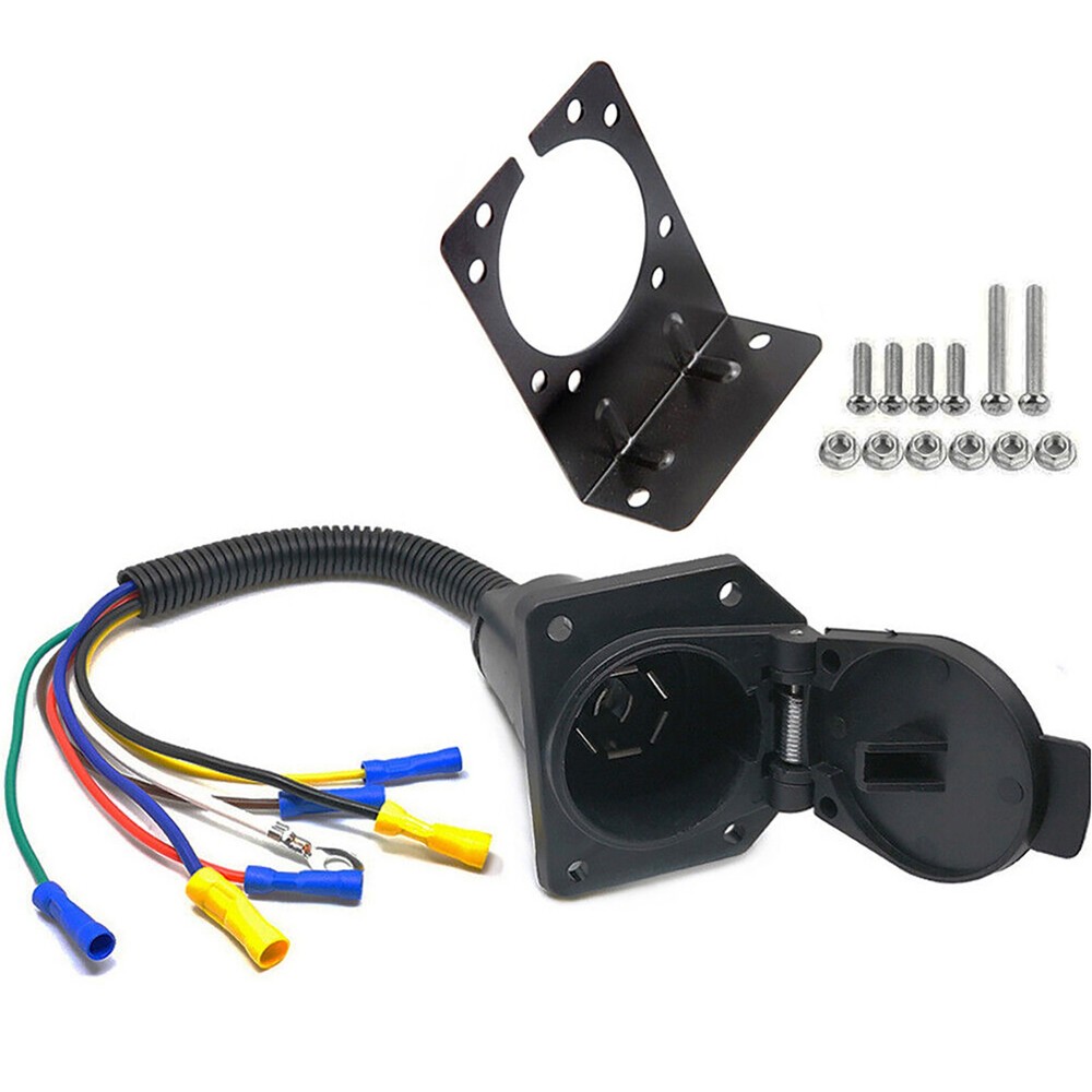 7Pin 7-Way RV-Style Trailer Connector Socket With Wiring Harness Adapte Assembly