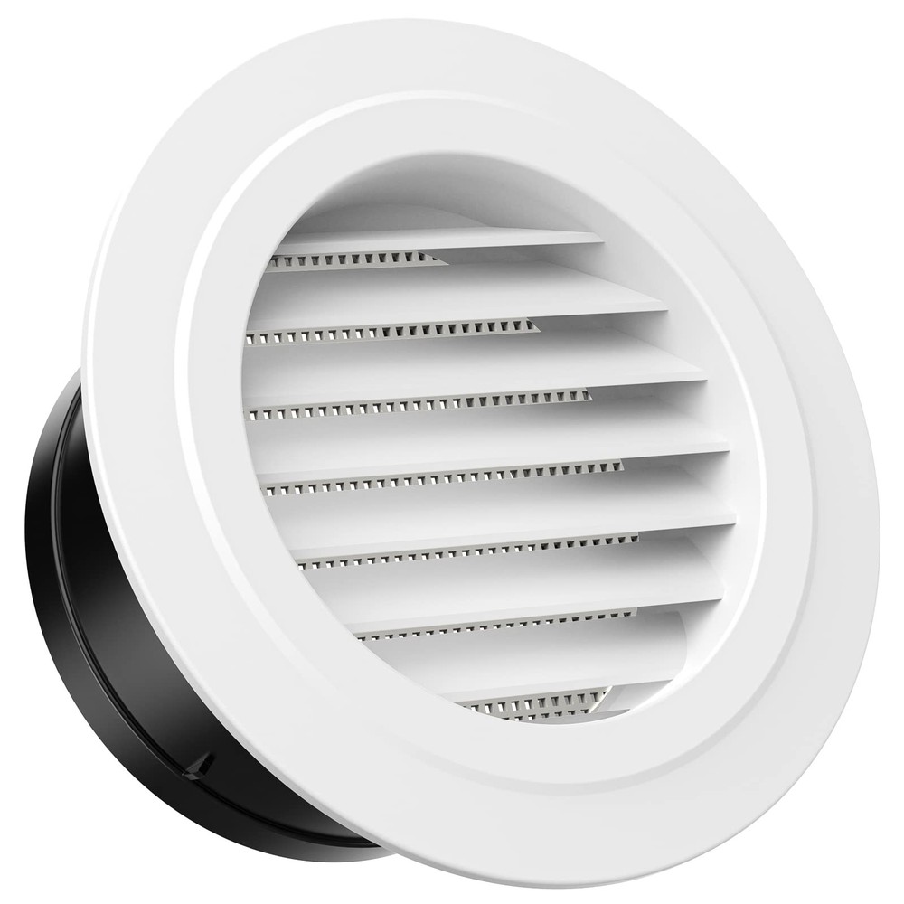 6" Round Air Vent Grille Cover, ABS Louver with Screen Mesh, White Soffit Vent