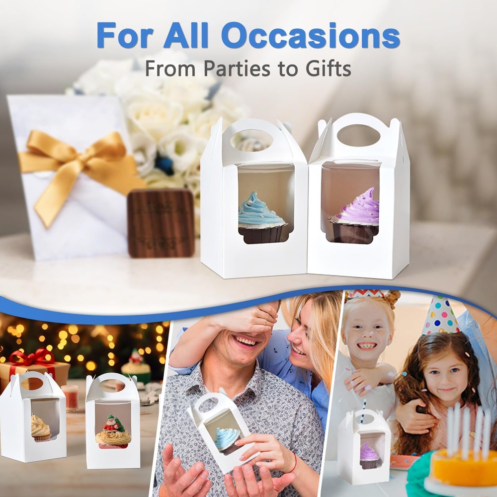 Cupcake Boxes 12pcs Individual Cupcake Containers White With Window Insert And H