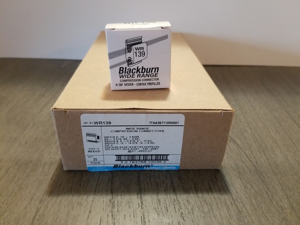 25-PACK THOMAS & BETTS BLACKBURN WR139 WIDE RANGE COMPRESSION CONNECTOR H-TAP