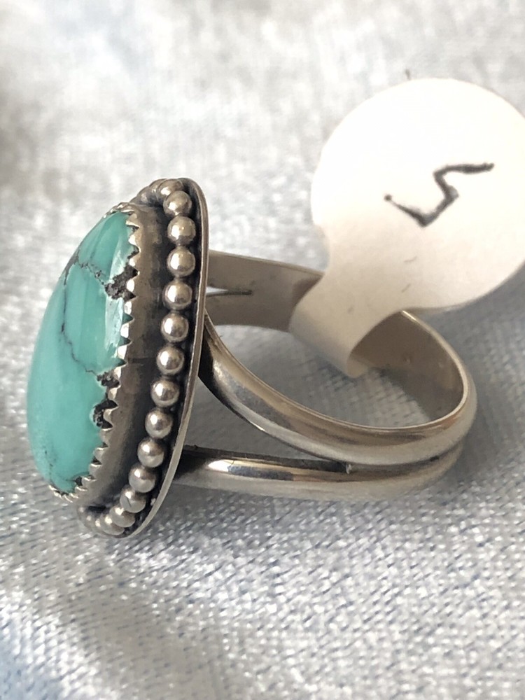 Classic Southwestern Natural Spider Web Turquoise Ring, Sterling, 5