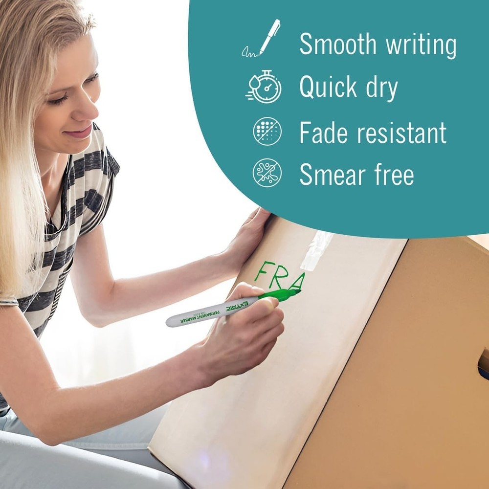 EXTRIC Permanent Markers Green 12 Count Fine Point