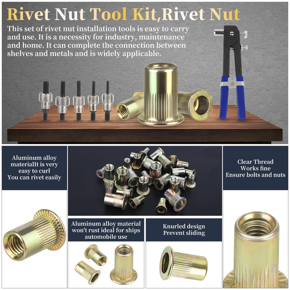 Rivet nut Tool kit,rivnut Tool,500Pcs Metric Rivet Nut Combination (M3/M4/M5/...