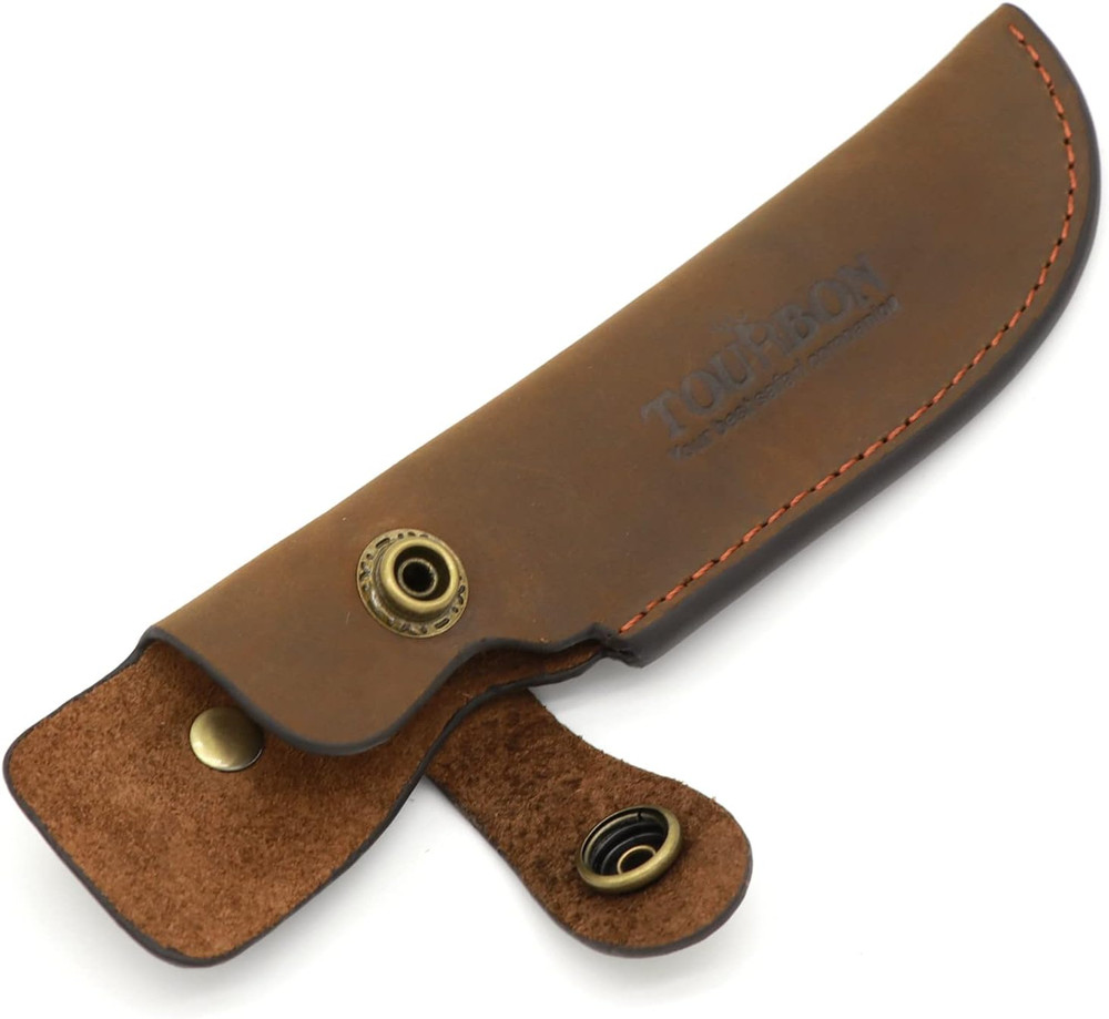 Brown Leather Fixed Blade Knife Sheath with Snap Closure
