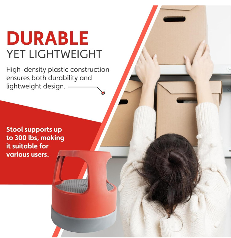 Cramer Scooter Stool 2-Step Rolling Step Stool 300 lb Red Plastic 16"