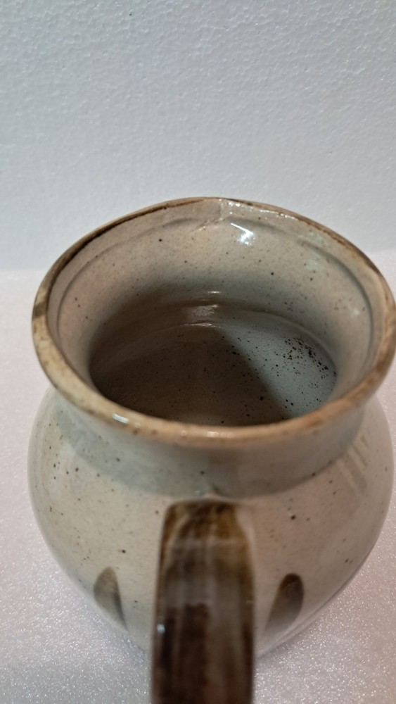 Vintage Handpainted Small Stoneware Pitcher With Handle