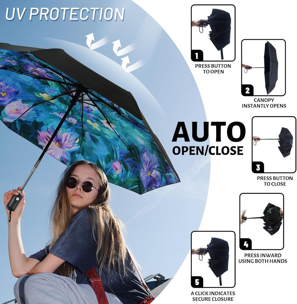 Travel Umbrella Windproof Automatic Umbrellas Small Compact UV Sun Protection Fa