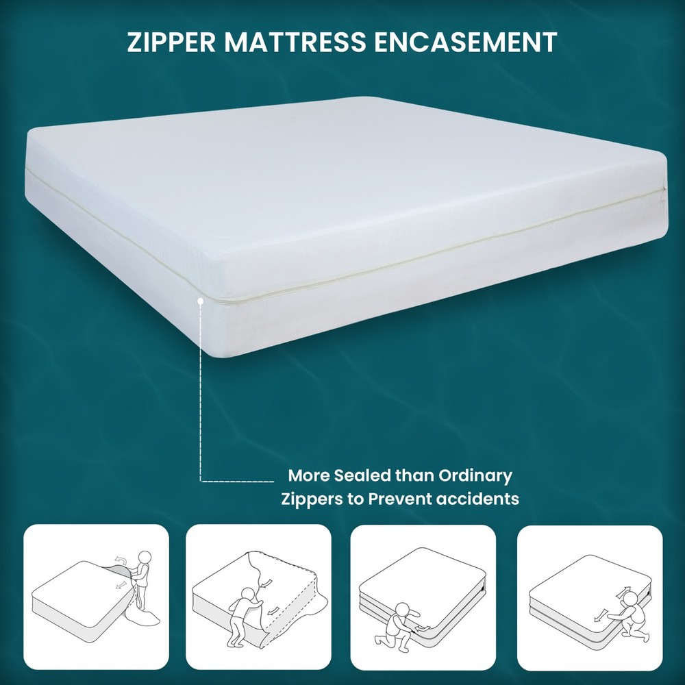 Mattress Encasement Waterproof Protector Zippered Deep Pocket Bed Bug Protector
